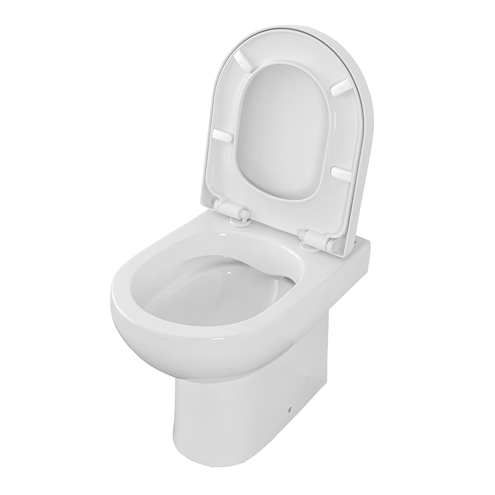 Coppia Sanitari Filomuro Rimless In Ceramica Bianco Lucida Serie Vima, L 37,5 x P 52 x H 41 Cm, Completo Di Sedile Avvolgente Soft-Close