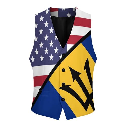 United States Barbados Flag Casual Suit Vest for Men Formal Business Dress Regular Fit Waistcoat Tuxedo3
