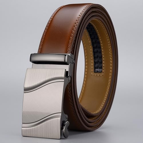 Leather Belt for Men Adjustable Customizable Fit Mens Casual Dress Belt with Automatic Click Buckle for Everyday Light Brown Premium Leather Material and Stylish Accessory for3