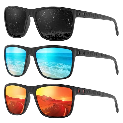 Fanshen Square Polarized Sunglasses for Men, 3 Pack Lightweight UV Protection Sun Glasses for...