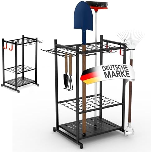 easimo | Gartengeräte Aufbewahrung Ständer | Organizer Garten Werkzeug auch als Gerätehalter für Garage geeignet I Gartenwerkzeug Halterung stehend