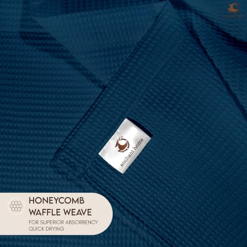 Image of Pure Cotton Waffle Towel | Lightweight | Anti Microbial and Water Absorbent | Soft Touch Quick Drying Bath Towel (Navy Blue, Pack of 1)