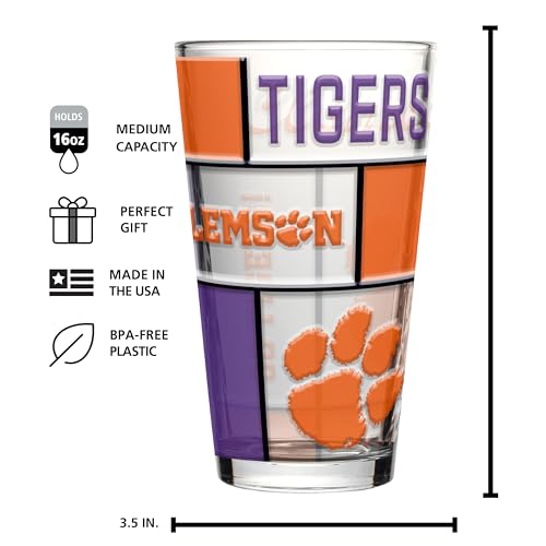Image of Logo Brands NCAA oz Stained Glass Pint Glass - 3D Embossed Logo & Bold Team Colors - Durable Sports Fan Beer Glass for Home, Bar & Tailgates