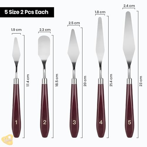 Image of Lakeer Palette Knife Set - 10 Pcs Stainless Steel with Wooden Handle, Ideal for Acrylic, Oil Painting, and Mixed Media Art