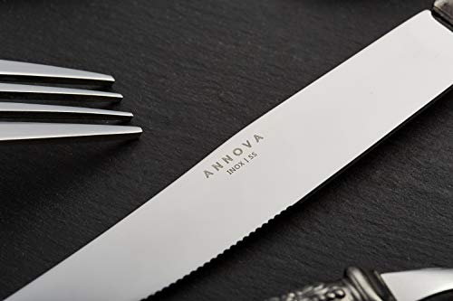 Annova Flatware 20 Pieces Set/Stainless Steel Vintage Silverware/Cutlery Set, Ivory Color, Table Knife/Dinner Fork/Salad Fork/Tablespoon/Teaspoon, Mirror Polished, Service For 4 - Cream (20 Pieces) #TOP5
