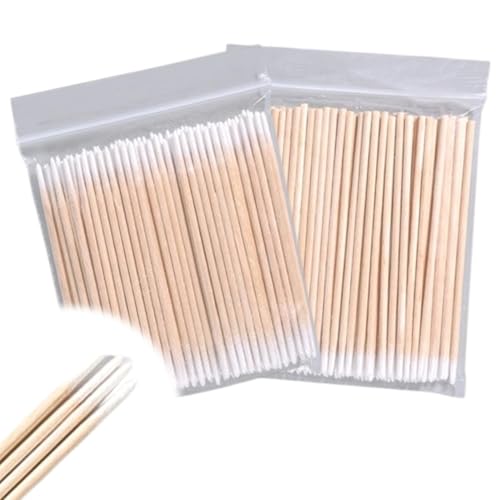 SGERUFZ Lot de 200 Cotons Tiges Pointus, Distributeur de Coton, Petits Cotons-Tiges, Maquillage, Micro Applicateurs, Tatouage, Sourcil, Beauté, Bambou, Coton Tige Réutilisable, Coton Tige Bébé