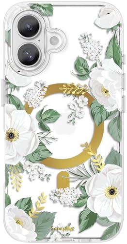 Coque iPhone 16 pour femmes et filles SCORPIFY : le cadeau magnétique rose blanche