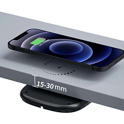 AMPACO Cargador inalámbrico Invisible, Cargador QI de 30 mm para Debajo de la Mesa Carga inalámbrica de 10 W para i-Phone 14/13/12/11/X/8 Bar/Mesa de café/Regalo de Escritorio para la Familia