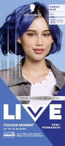 Schwarzkopf LIVE Colour Moment 095 Cobalt Blue with HaptiQ Anti-Damage System Semi-Permanent Blue Hair Dye Up to 15 Washes