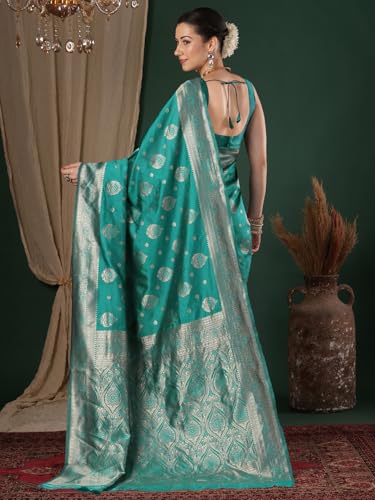 Image of AKHILAM Women's Kanjivaram Woven Soft Silk Saree With Blouse Piece