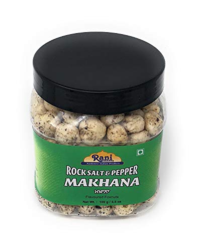 Image of Rani Jumbo Phool Makhana (Fox Nut /Popped Lotus Seed) Rock Salt & Pepper Flavor 3.5oz (100g) PET Jar ~ Indian Tasty Treats | Vegan | NON-GMO | Indian Origin