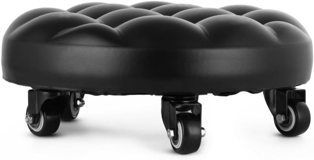 Compact Low-Height Rolling Stool with Soft Pu Seat, 360° Swivel Stool for Office, Garage & Home Use