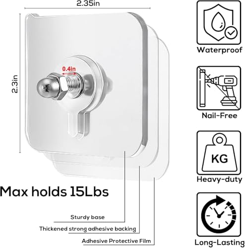 Image of 10 Pcs Stainless Steel, PVC, ABS Nail Free Seamless Adhesive Non-Trace No Drilling Installation Hanging, Waterproof Screws Wall Hook (Transparent)