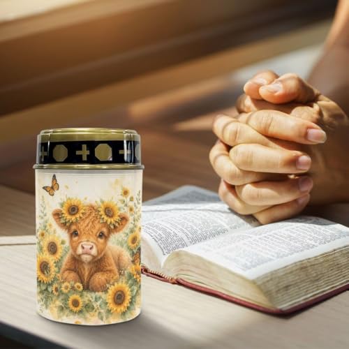 Image of Poceacles Solar Lights Outdoor Waterproof Grave Lights for Cemetery LED Flameless Candle Cemetery Solar Pillar Candles Outdoor Decor, Highland Cow Sunflower Butterfly, Set of 6