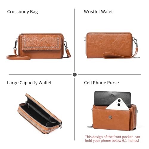 Image of FALAN MULE Crossbody Bags for Women Small Leather Cell Phone Wallet Wristlet Purse with Zip Around 2 Strap
