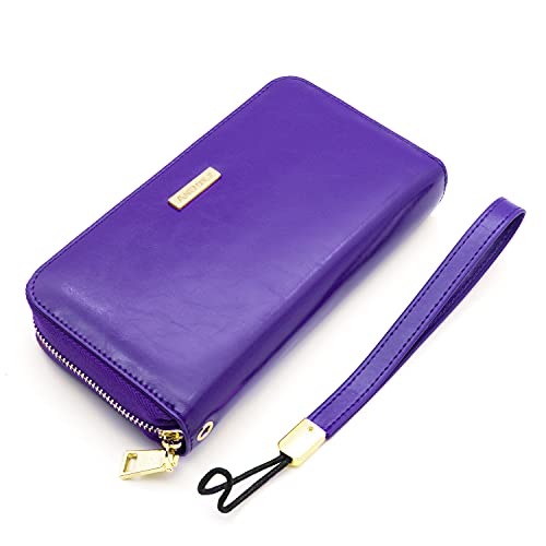 Image of ANDOILT Genuine Leather Wallet for Women Men RFID Blocking Credit Card Holder Zipper Purse Cell Phone Handbag, S6 purple, Taille unique, Vintage