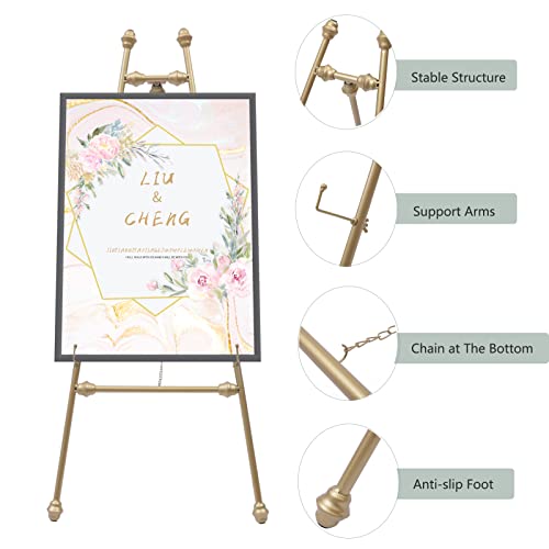 ZHFEISY Easel Stand 2Pack Floor Easel Stand for Wedding Adjustable Inclination Metal Easel Stand with Fixed Hook Anti-slip Foot Pads Gold for Weddings Welcome Signs - Thumbnail 3