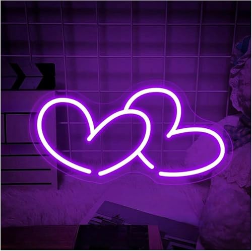 Néon signe Coeur lampe LED 50cmx26cm luminaire rose de décoration murale pour intérieur