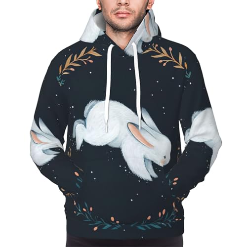 Pull à capuche en polaire pour hommes avec imprimé lapin - 5