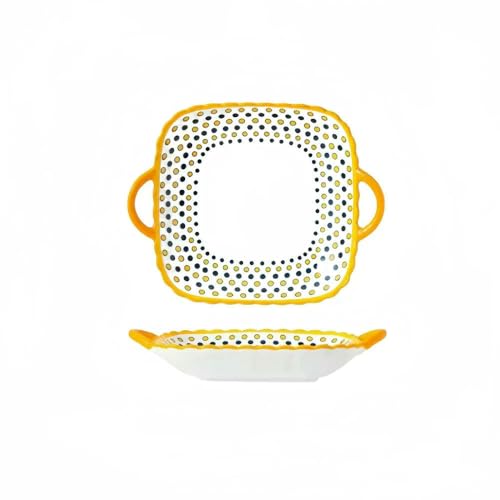 1 pz Piatto da Portata Quadrato in Ceramica con Due Orecchie, Piatto da Insalata Giapponese, Utensili da Cucina, Pasta Italiana
