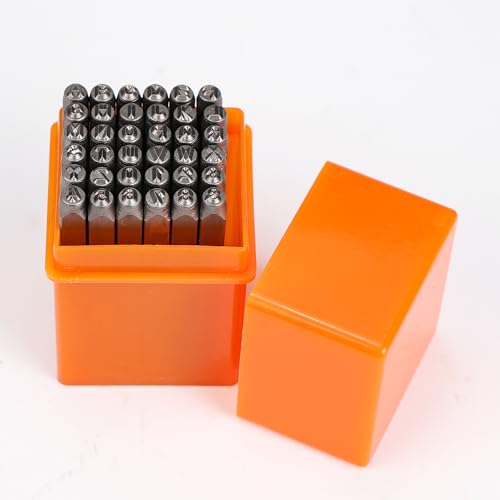 UNCO- Metal Stamping Kit, 1/8" (3mm), 37 Pack, Metal Stamps for Steel, Uppercase Letters, Number and Heart Symbol Stamp Set for DIY Crafts, Jewelry and Leather Projects