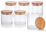 8 oz Premium Borosilicate Clear Glass Jars with Bamboo Silicone Sealed Lid (6 Pack) + Labels