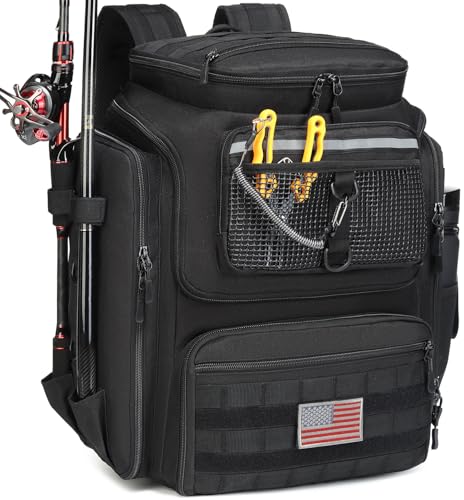 HAMBOLY Mochila de 40L para Pesca, à Prova d'Água, com Suporte de Vara e Bolsos Multifuncionais