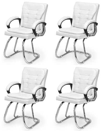 Image of GOYALSON Deluxe Cushioned Office Home Study Chair with Chrome Durable Frame and Cushioned seat Back (4, White, Double Pipe Chrome Steel Frame)