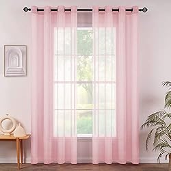Cortinas Rosas MIULEE Cortinas Poliéster Translucida de Dormitorio Moderno Ojales Cortina Ventana Visillos Salon para Sala Cuarto Dormitorio Comedor Salon Cocina Salón de 2 Unidades 140 x 225cm Rosa Bebé