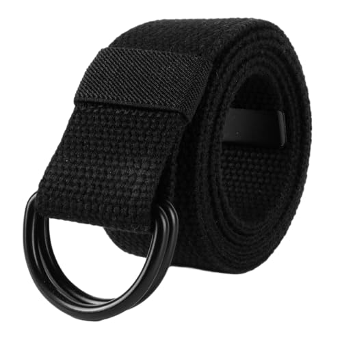 Black D-Ring Web Belt Canvas Belt for Men Women Jeans Belts 1.5'' Wide