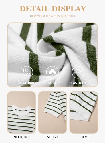 Image of Eytino Women Plus Size Sweater Tops Short Sleeve Crewneck Striped Tshirts Casual Summer Blouses Shirts(1X-5X)