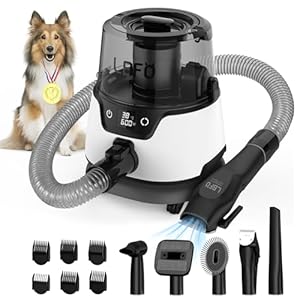 Dog Grooming Kit, Pet Hair Vacuum and Dog Dryer with 5 Pet Grooming Tools, 600w Dog Grooming Vacuum with 3L Dust Cup Dog Clippers, Low Noise Pet Grooming Kit with Dog Clippers for Grooming