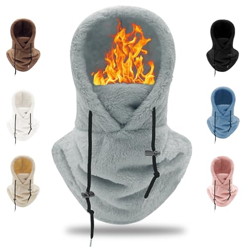 crazy bean Winter Hat Fleece Hood Balaclava Windproof Thermal Scarf Face Cover 3-in-1 for Outdoor Skiing Cycling(Grey)