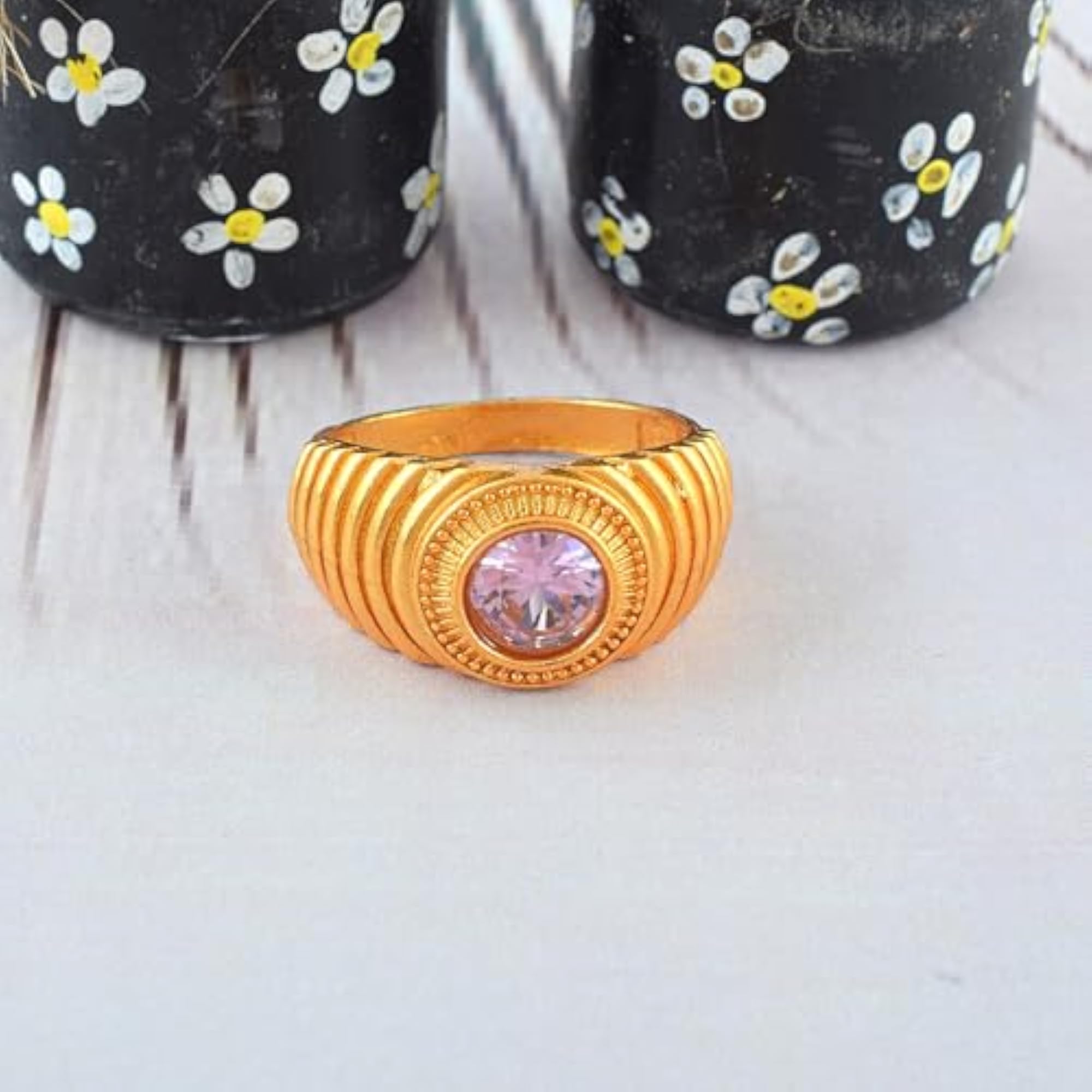 Gold-Plated Rose Quartz Finger Ring, Unisex