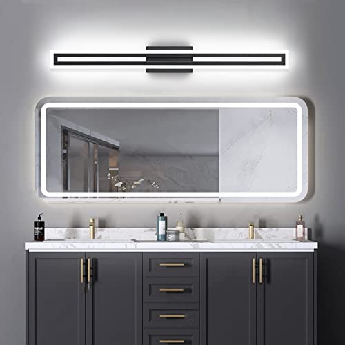 Image of SOLFART Vanity Light Bathroom Light Fixtures Over Mirror Bathroom Vanity Light Fixtures Black Modern Light Fixture 6000K