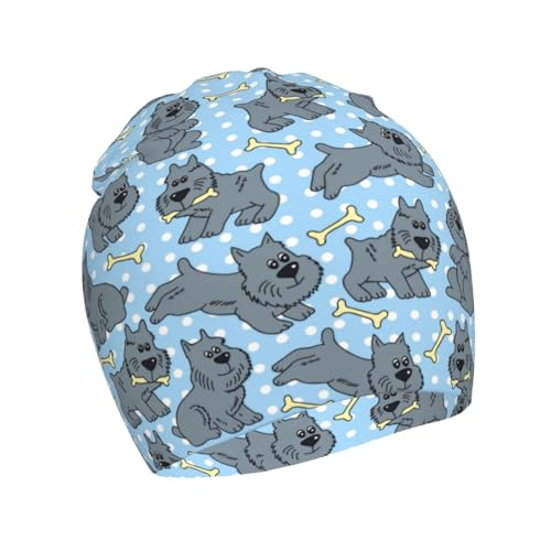 Cute Dog of Schnauzer Animal Pattern Kids Beanie Hats Warm Knit Beanie Cap Skull Caps Gifts Decor for Boys Girls White