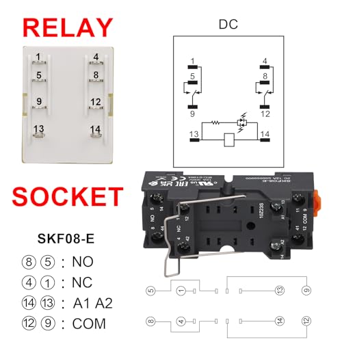 Relé de alimentación de 12V CC DPDT con base de enchufe y botón de prueba de 8 pines 12A 5
