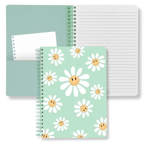 Carnet à spirales 21x15,9 cm de 160 pages lignées à motif marguerites vertes