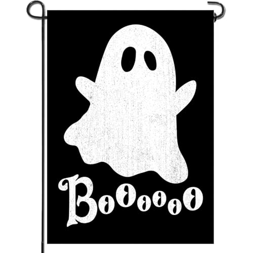 DECORLUXES Bandera de jardín fantasma de Halloween de doble cara para decoración exterior de patio, color negro (bandera de jardín)