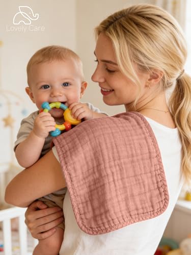 Image of Lovely Care 12 Pack Muslin Burp Cloths 100% Cotton Muslin Cloths Large 20''x10'' Extra Soft and Absorbent Baby Burping Cloth - Warm Clay