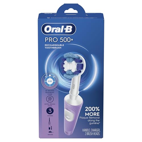 Oral-B - Oral-B Pro 500 + Electric Toothbrush with (1) Precision Clean Brush Head and (1) Sensitive Clean Brush Head, Rechargeable, Lilac - -20%