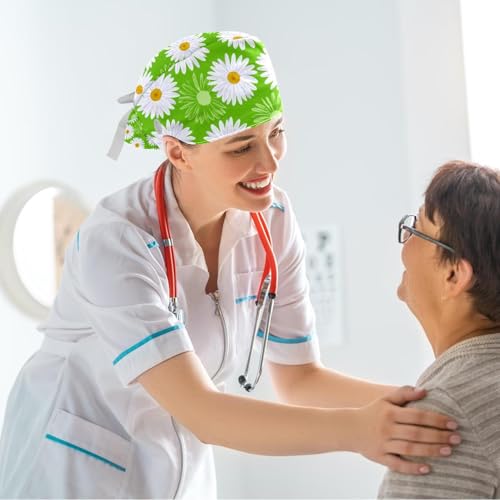 Image of Colored Butterflies Scrub Caps Women, Adjustable Working Cap with Button, Surgical Caps with Bow Hair Scrunchy