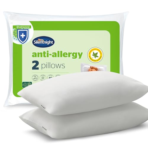 Silentnight Anti Allergy Pillows 2 Pack Allergy UK Approved Fibres Medium Support Anti Bacterial Bed Pillow Pair for Stomach Back and Side Sleepers - Machine Washable Hypoallergenic - Pack of 2