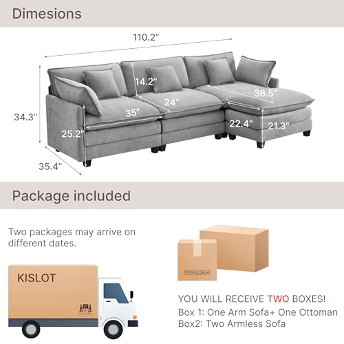 Image of KISLOT 122 inch Oversized Modular L-Shaped Sectional Sofa with 5 Pillows, Sand