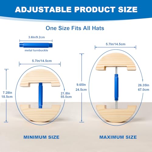 Image of Hat Stretcher for Fitted Hats, Cowboy Hat Stretcher Fitted Hat 7 to 8 1 /2, Adjustable Wooden Hat Jack Stretcher Fits All Caps