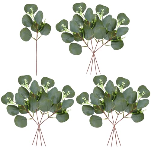 12 Stück Künstliche Eukalyptus Pflanzen, Künstlich Eukalyptus Zweige mit Beeren & Blütenständen, Realistische Eukalyptu Deko für Hochzeit, Garten, Haus, Büro, Tischdeko, Innen & Außen (29 cm Hoch)
