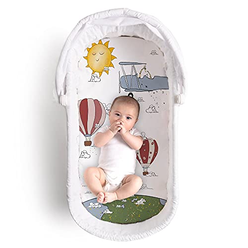 Image of JumpOff Jo - Hypoallergenic Fitted Bassinet Sheet for Baby Boys & Girls - Rectangular, Hourglass & Oval Crib Compatible, Soft, Breathable, Machine Washable - Take Flight