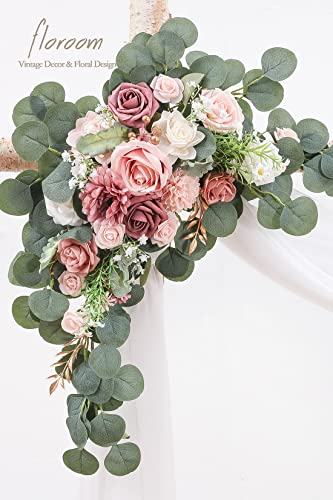 Floroom Arch Flowers With Drapes Kit (Pack Of 4) - 2Pcs Artificial Dusty Rose & Blush Floral Swag Arrangement With 2Pcs Draping Fabric For Wedding Ceremony Arbor And Reception Backdrop Decoration #TOP2