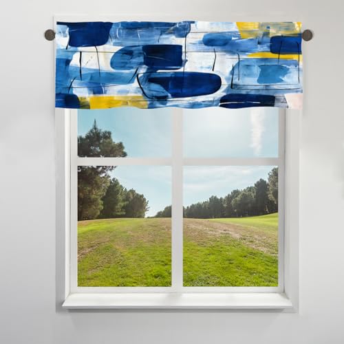 CNNINGYI Window Valance, Hand Pained Effect Dark Blue, Curtain Valance Short Toppers for Kitchen Bedroom Decor with Rod Pocket Home Decorations, 52 x 12 Inches