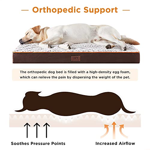 WESTERN HOME WH Orthopedic Large Dog Bed for Large Dogs, Dog Beds Large Sized Dog with Soft Rose Plush Removable Washable Cover, Egg Crate Foam Support and Non-Slip Bottom, Waterproof Pet Bed Mat